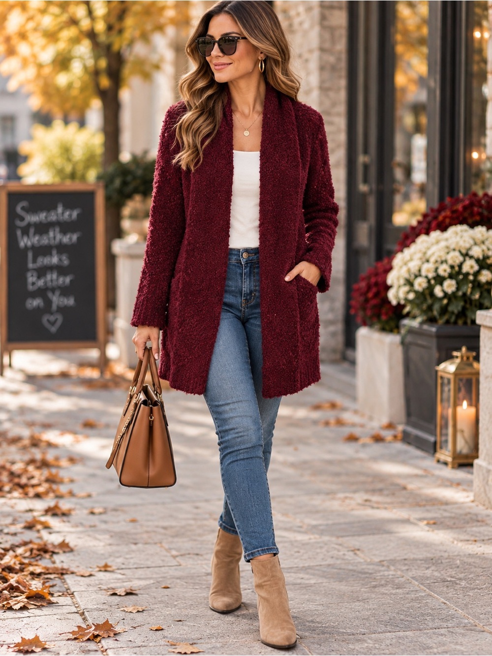Kaisely Womenβs Burgundy Open Front Long Cardigan Sweater Size L